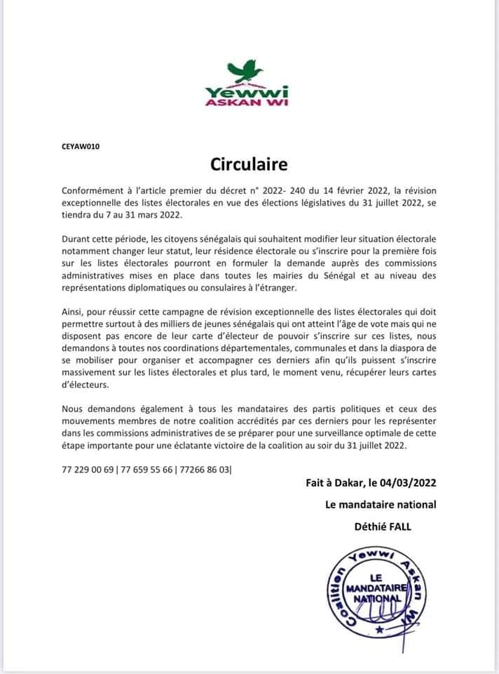 ELECTIONS LÉGISLATIVES: YAW se mobilise