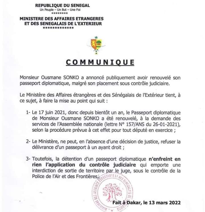 Passeport Diplomatique De Sonko