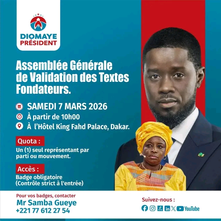 Assemblée Générale de validation des textes fondateurs : rendez-vous le 7 mars 2026 à Dakar