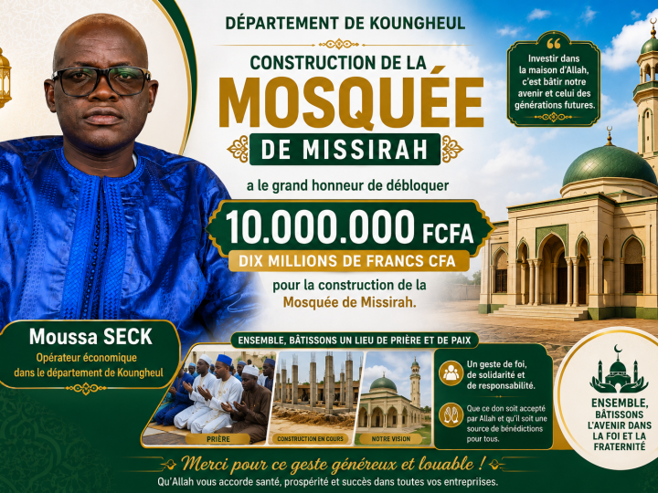 Missirah : Moussa Seck débloque 10 millions FCFA pour la reconstruction de la grande mosquée