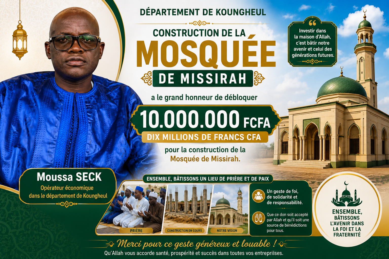 Missirah : Moussa Seck débloque 10 millions FCFA pour la reconstruction de la grande mosquée