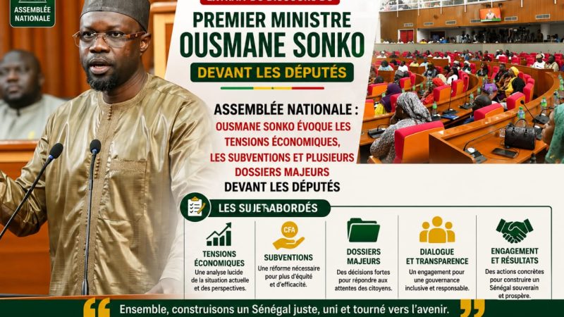 Assemblée nationale : Ousmane Sonko évoque les tensions économiques, les subventions et plusieurs dossiers majeurs devant les députés