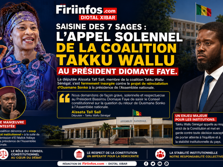 Saisine des 7 Sages : Takku Wallu interpelle le président Diomaye Faye sur le dossier Ousmane Sonko