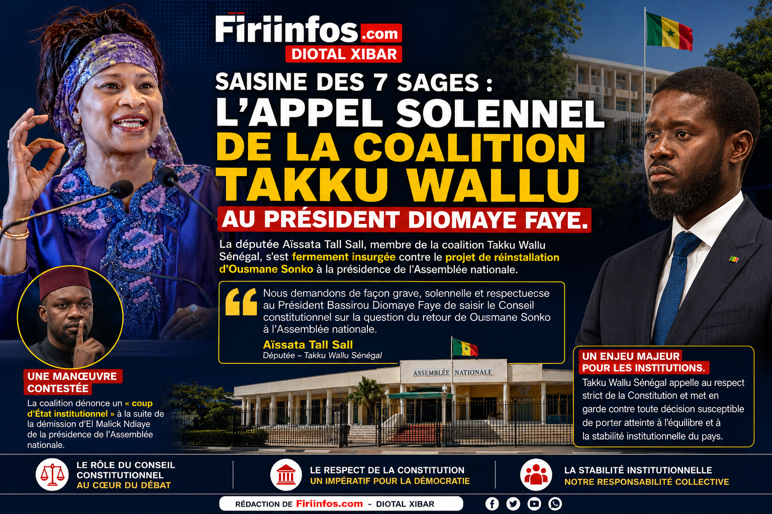 Saisine des 7 Sages : Takku Wallu interpelle le président Diomaye Faye sur le dossier Ousmane Sonko