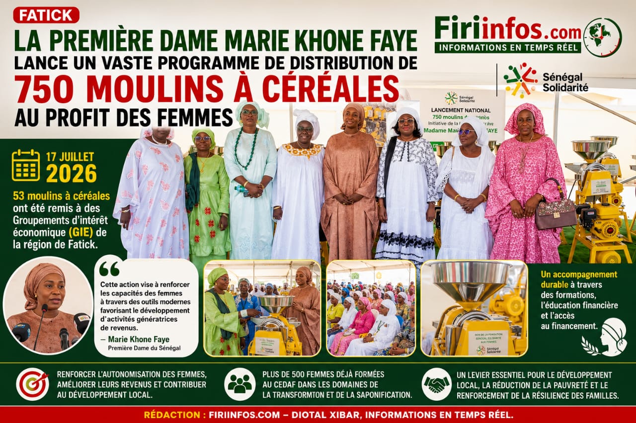 Fatick : la Première Dame Marie Khone Faye lance un vaste programme de distribution de 750 moulins à céréales au profit des femmes