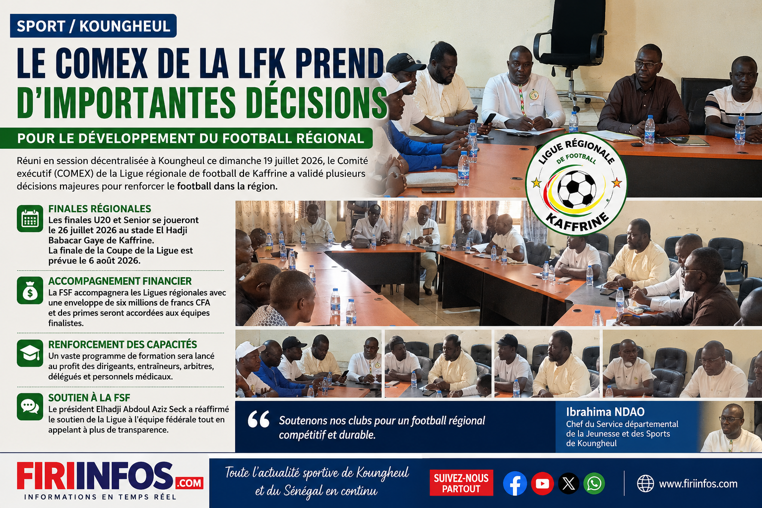 Sport / Koungheul : le COMEX de la Ligue régionale de football de Kaffrine adopte des décisions majeures pour le développement du football