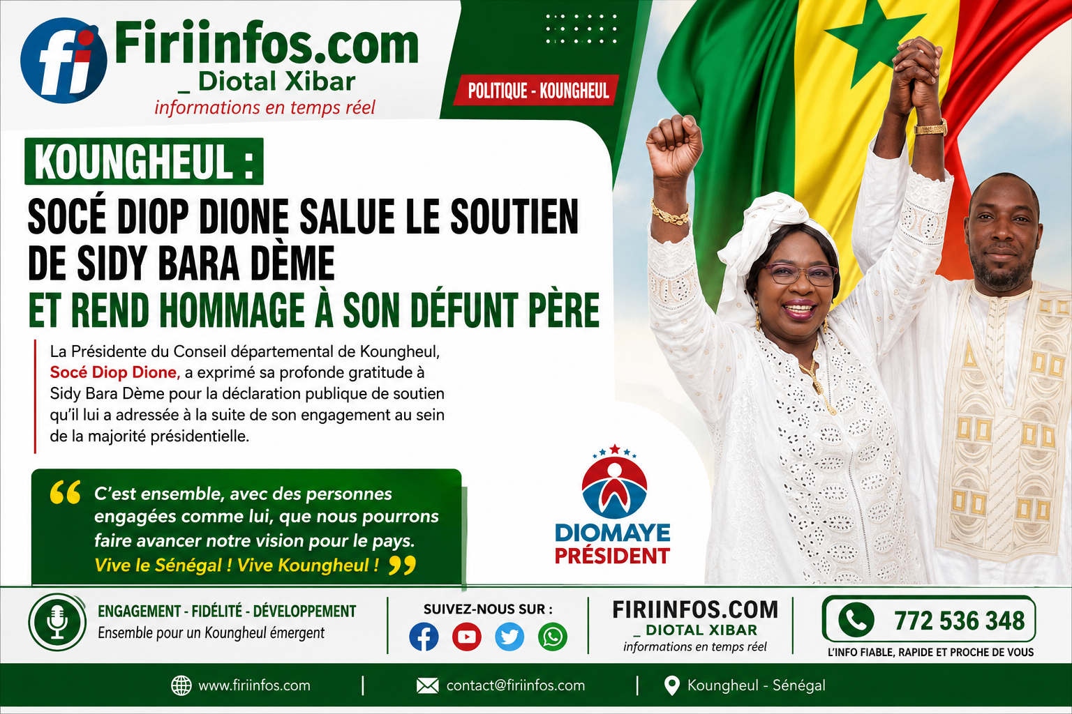 Koungheul : Socé Diop Dione salue le soutien de Sidy Bara Dème et rend hommage à son défunt père