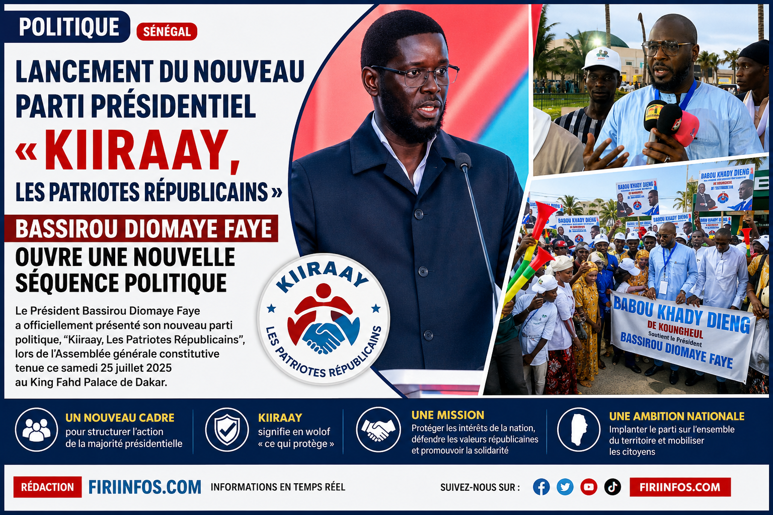 Lancement du nouveau parti présidentiel « Kiiraay, Les Patriotes Républicains » : Bassirou Diomaye Faye ouvre une nouvelle séquence politique