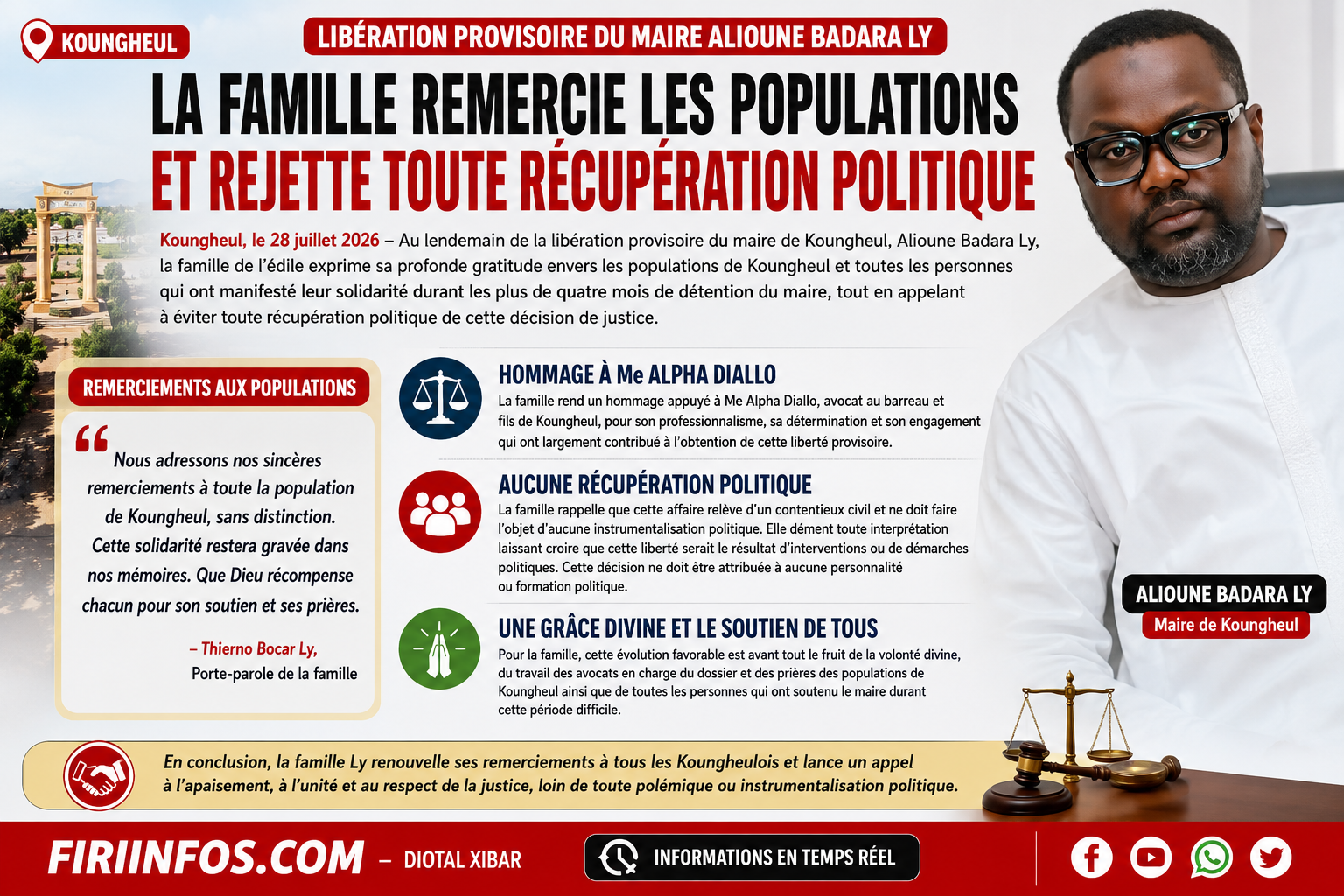 Koungheul : après la libération provisoire du maire Alioune Badara Ly, la famille remercie les populations et rejette toute récupération politique