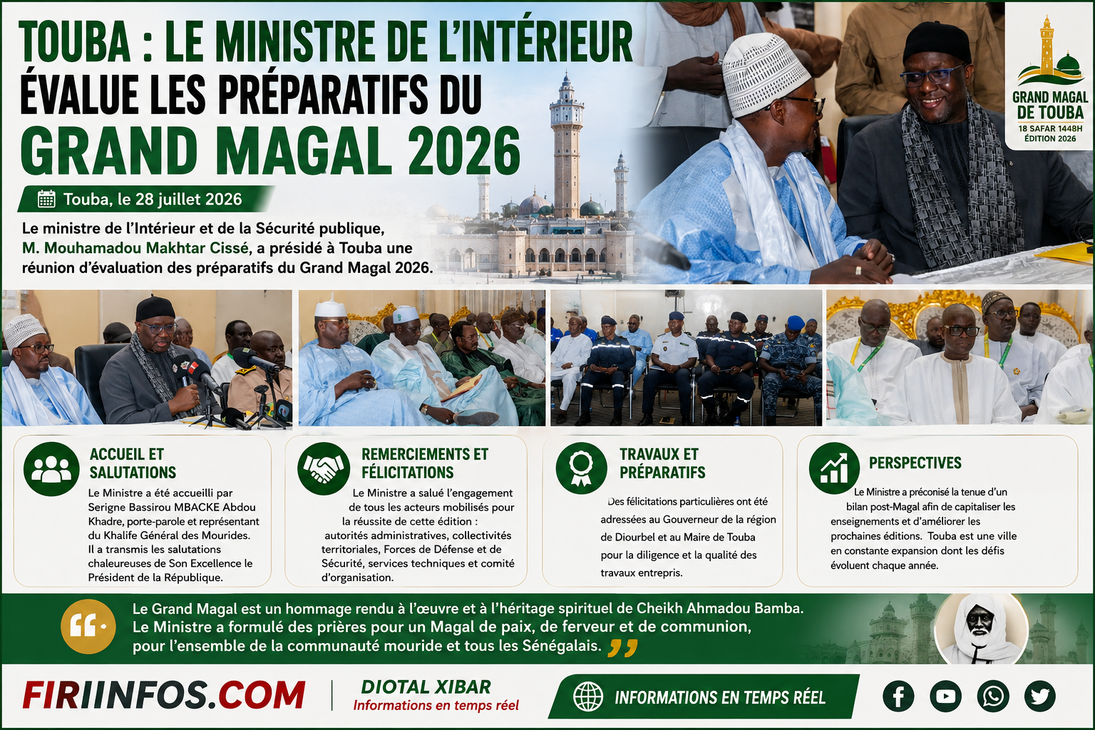 Touba : le ministre de l’Intérieur évalue les préparatifs du Grand Magal 2026