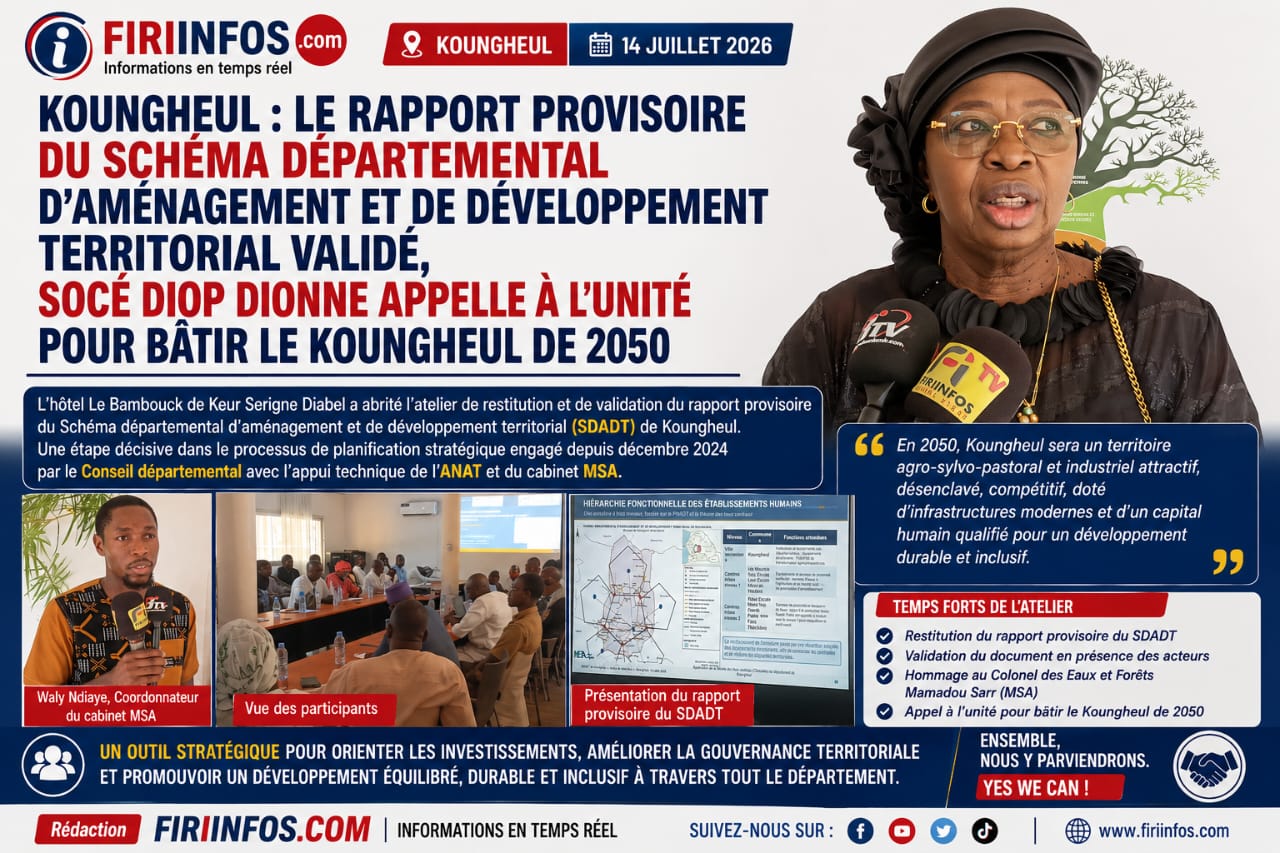 Koungheul : le rapport provisoire du Schéma départemental d’aménagement et de développement territorial validé, Socé Diop Dionne appelle à l&rsquo;unité pour bâtir le Koungheul de 2050