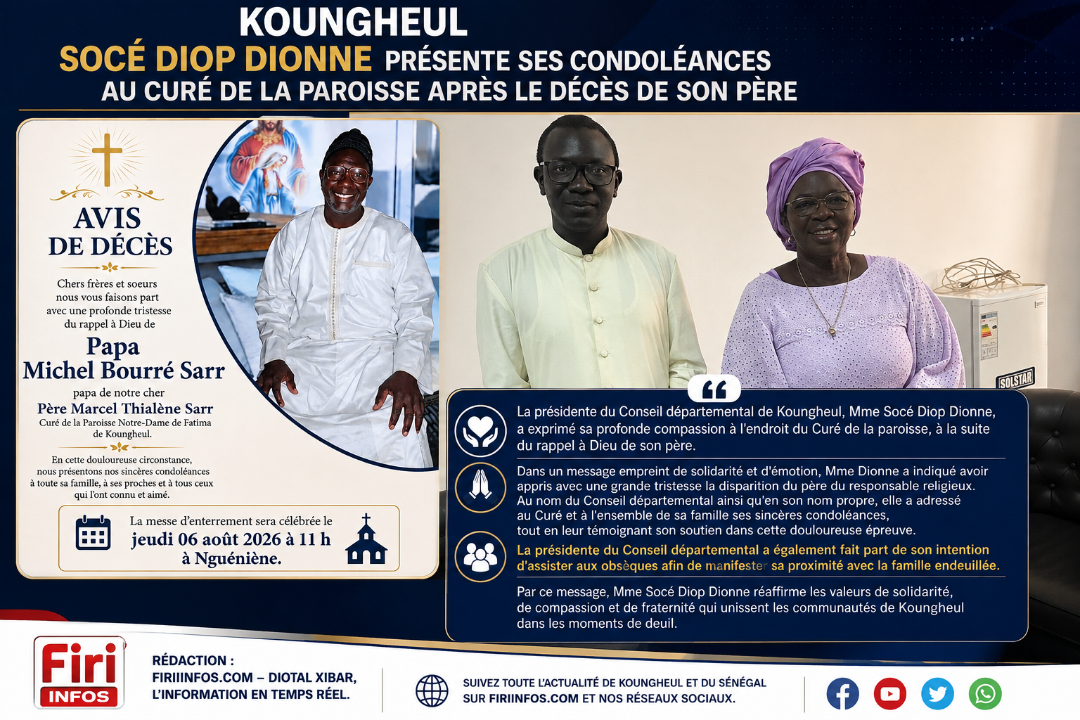 Koungheul : Socé Diop Dionne présente ses condoléances au Curé de la paroisse après le décès de son père