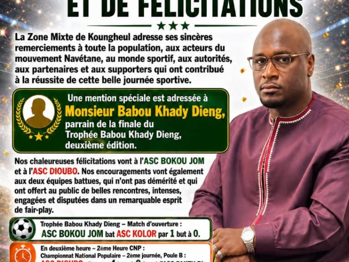 Zone Mixte de Koungheul : un vibrant message de remerciements après une grande journée sportive