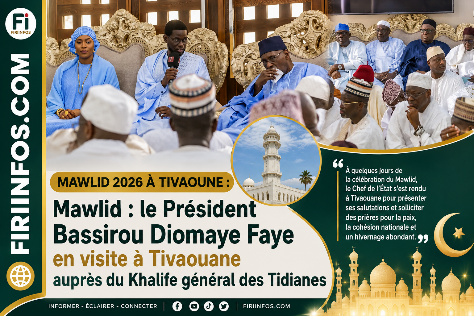 Mawlid : le Président Bassirou Diomaye Faye en visite à Tivaouane auprès du Khalife général des Tidianes