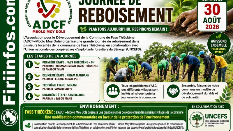 FASS THIÉCKÈNE : L’ADCF–Mbolo Moy Dole organise une grande journée de reboisement dans plusieurs villages de la commune