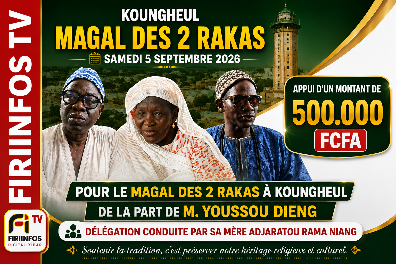 Koungheul : M. Youssou Dieng apporte un appui de 500 000 FCFA au Magal des 2 Rakas