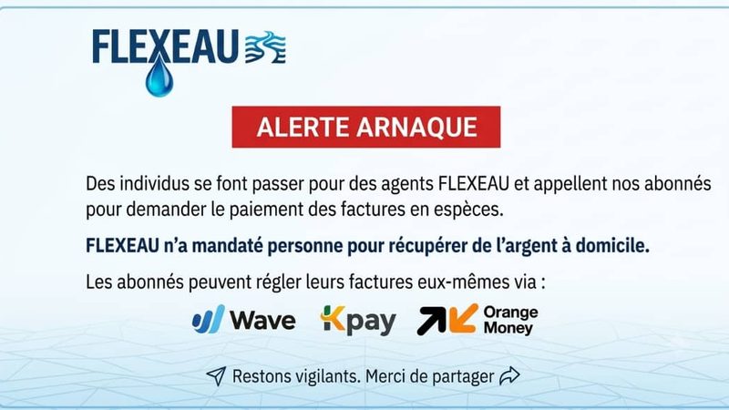Alerte arnaque : Flexeau met en garde ses abonnés contre de faux agents réclamant des paiements en espèces
