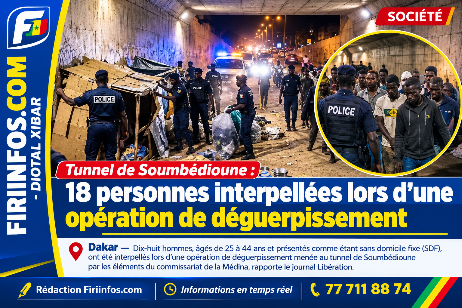 Tunnel de Soumbédioune : 18 personnes interpellées lors d’une opération de déguerpissement