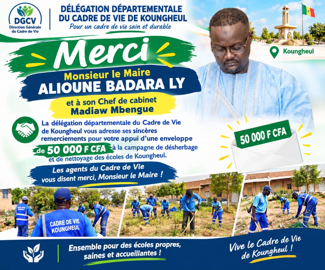 Koungheul : le maire Alioune Badara Ly apporte un soutien de 50 000 FCFA à la campagne de désherbage et de nettoyage des écoles