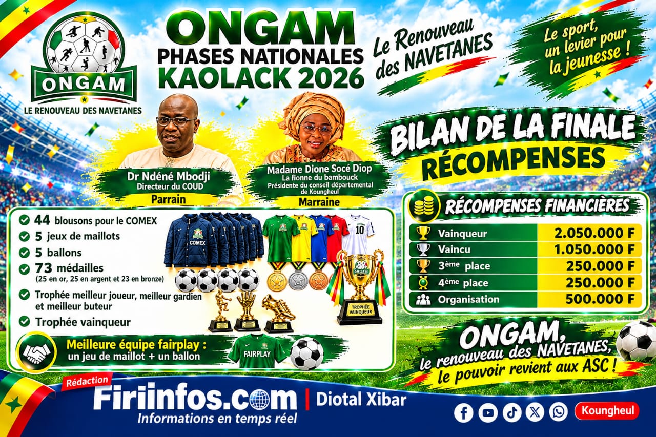 ONGAM : après la finale nationale, Socé Diop Dione réconforte l’ASC SALOUM de Koungheul et salue le parcours des « champions du Bambouck »