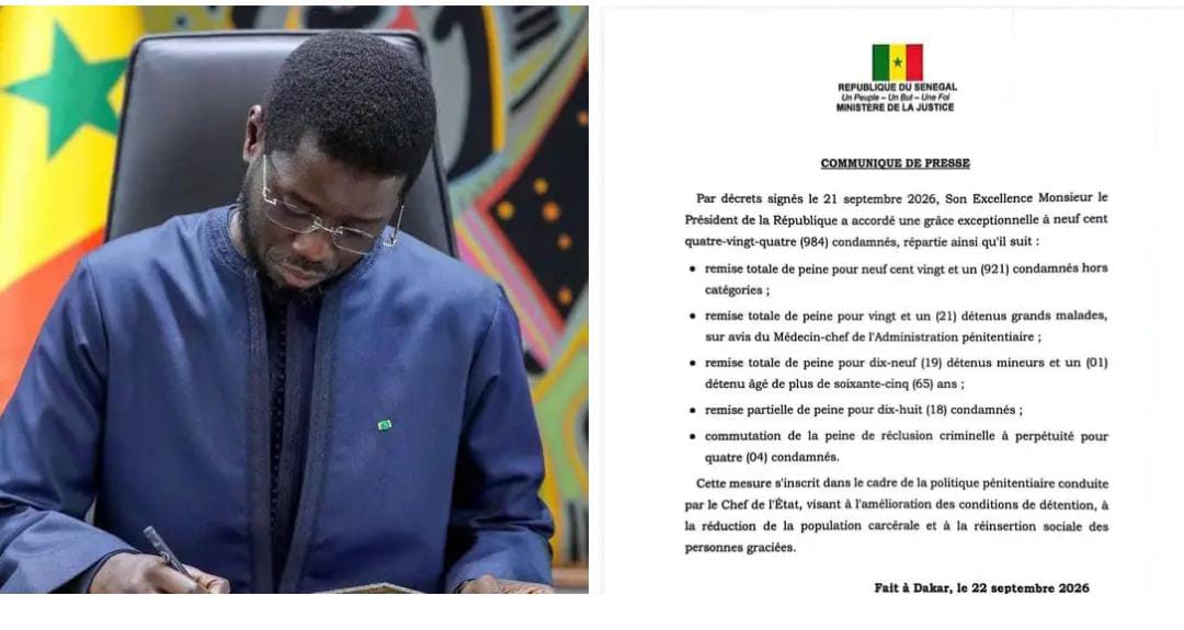 Sénégal : le Président de la République accorde une grâce exceptionnelle à 984 condamnés